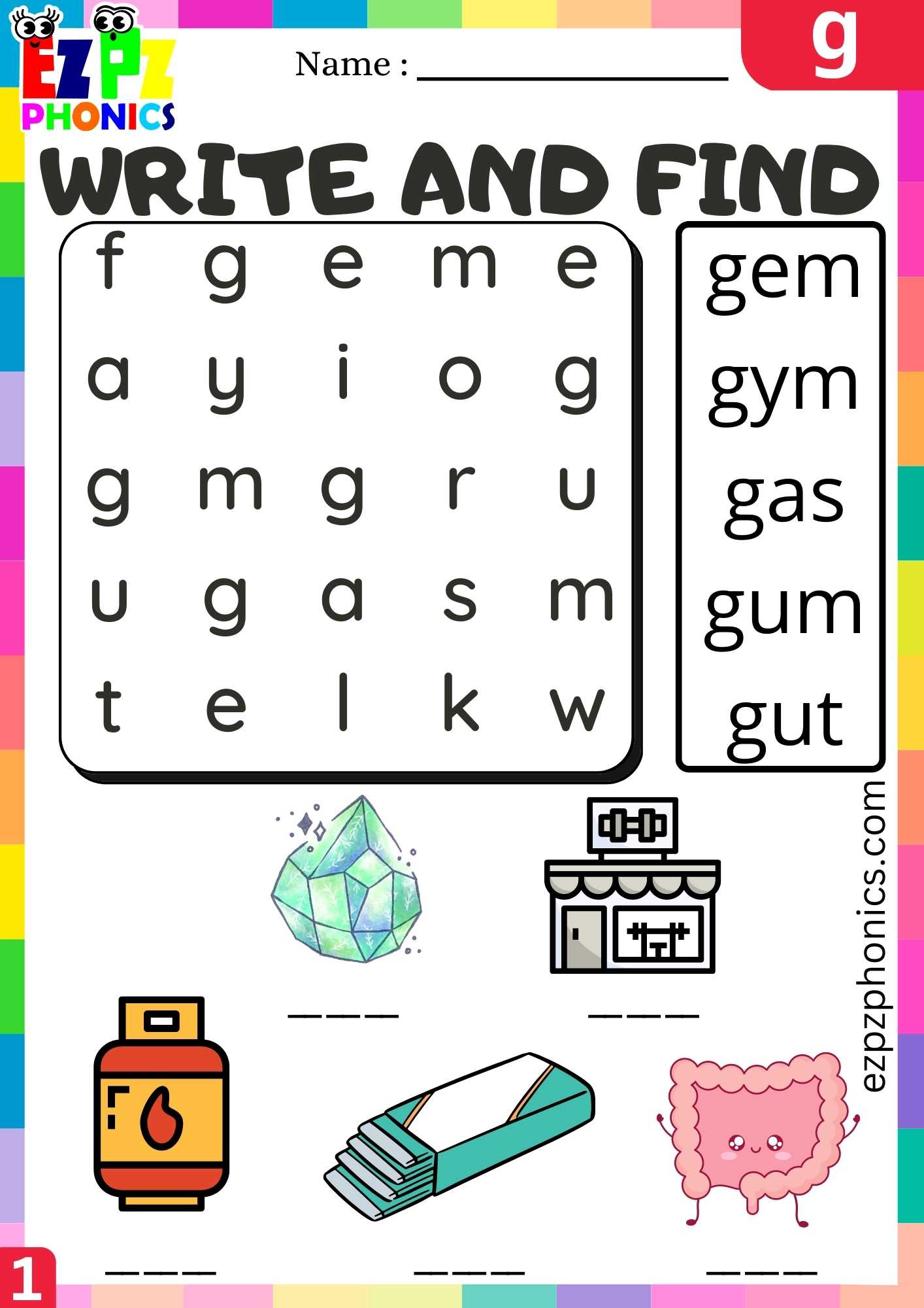 Letter G Write And Find Beginning Sounds Worksheet